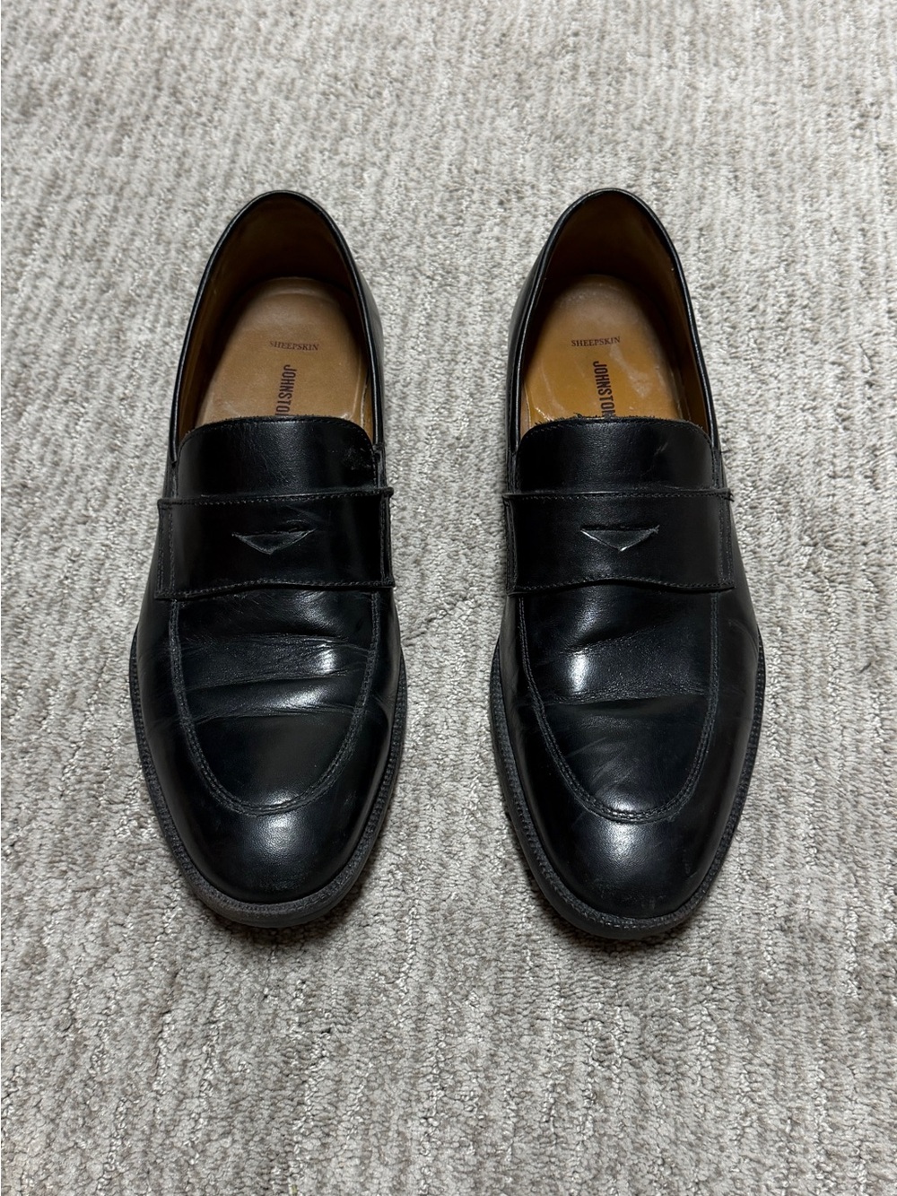 Johnston & Murphy Black Sheepskin Leather Penny Loafers Size 9.5M